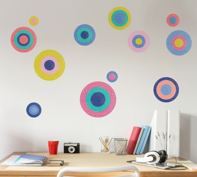Polka Dot Wall Decals – Set of 12 Circle Peel and Stick Stickers ...