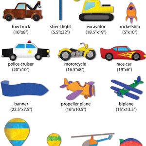 Transportation Wall Decals Train, Construction, Car, Truck, Airplane Stickers for Boys Room JUMBO SET image 2