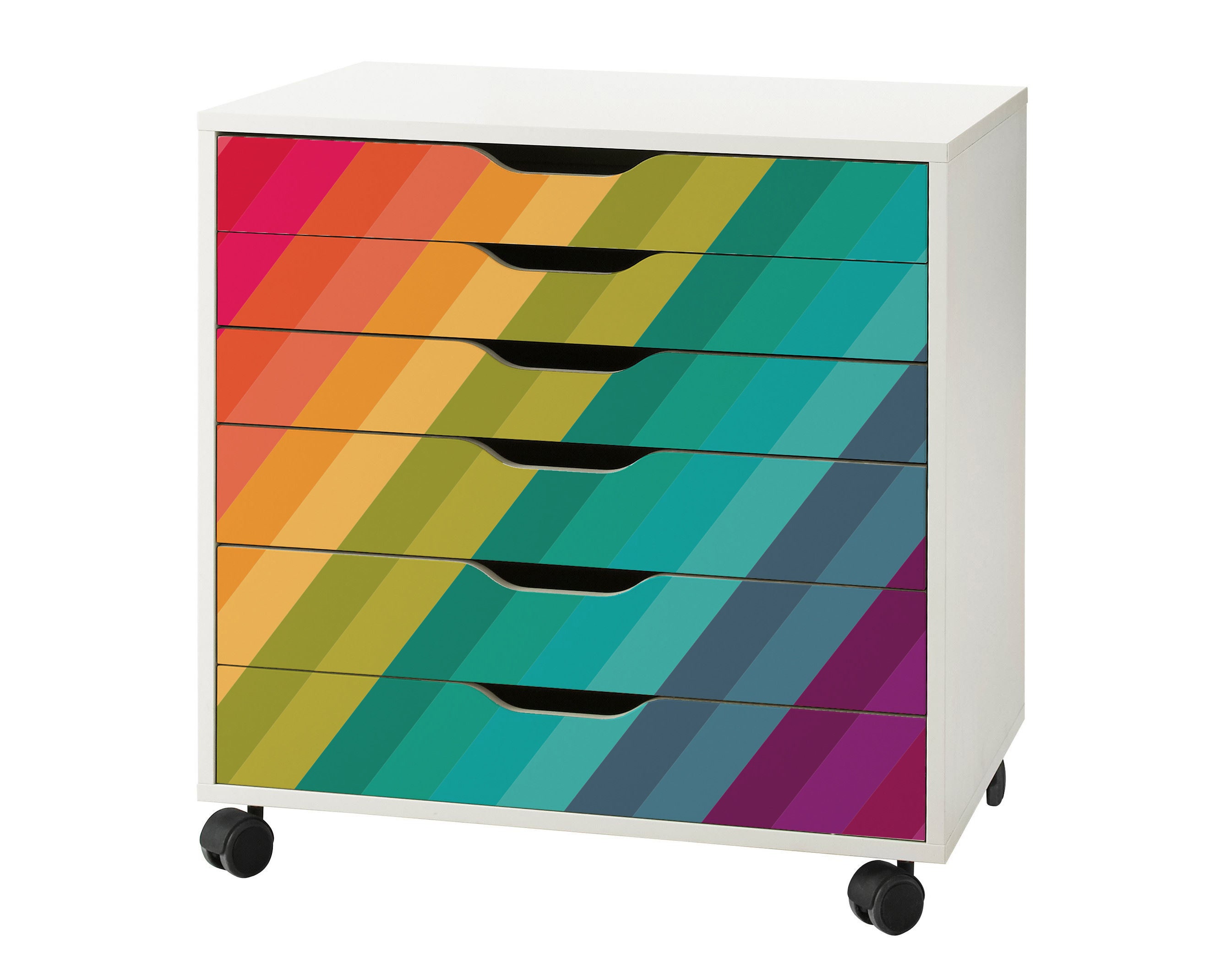 Reversed Rainbow Stripe Pattern Decal Set For Ikea Alex Drawer Unit | Drawer Not Included