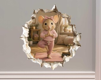 Yoga Girl Mouse Hole Decal by Wallington Mice