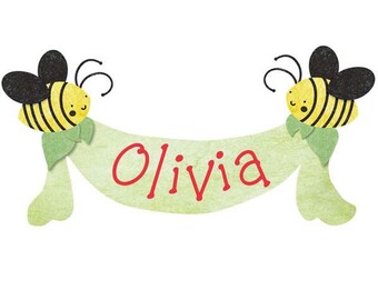 Personalized Bee Name Banner Wall Sticker for Girls Room (stk1039)