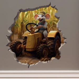 Farmer Mouse in Mouse Hole Decal - Mouse Hole 3D Wall Sticker