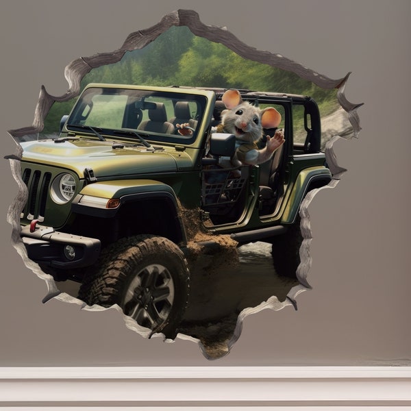 Jeep Wrangler Mouse in Mouse Hole Decal - Mouse Hole 3D Wall Sticker