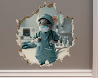 Doctor Surgeon Nurse Medical Mouse - Mouse Hole Wall Sticker