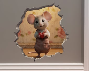 Sweetheart Mouse in Mouse Hole Decal - Mouse Hole 3D Wall Sticker