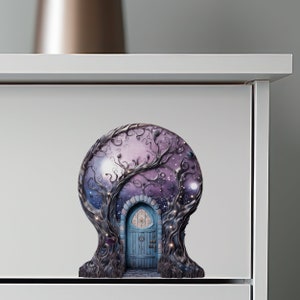 Starry Nebula Sky with Tree House Moon Decor Fairy Door 3D Wall Sticker image 7