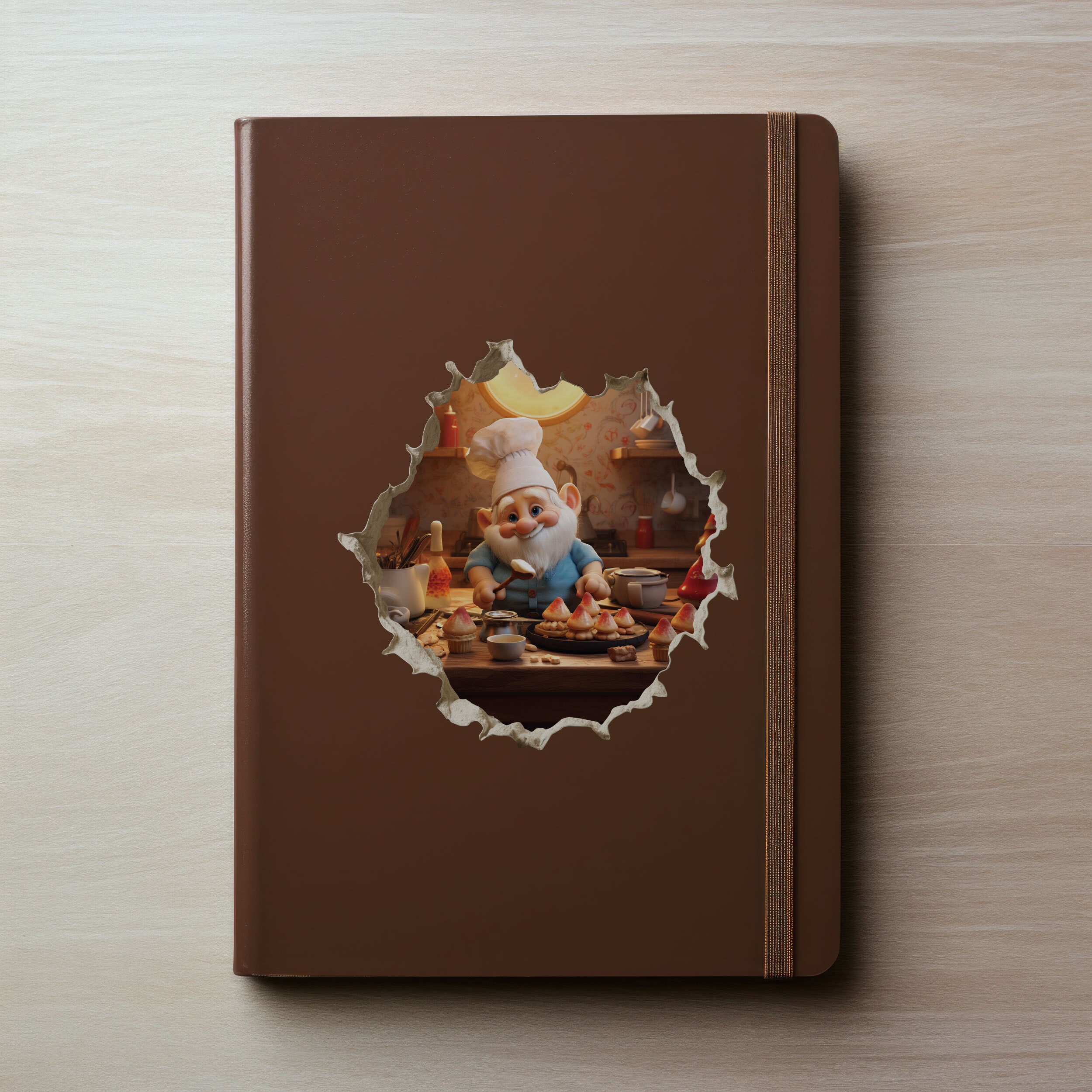 Gnome Baking Mushroom Cupcakes 3D Wall Decal | Peel And Stick Mouse Hole Wall Sticker (5x5 Inch) | Whimsical Room Decor