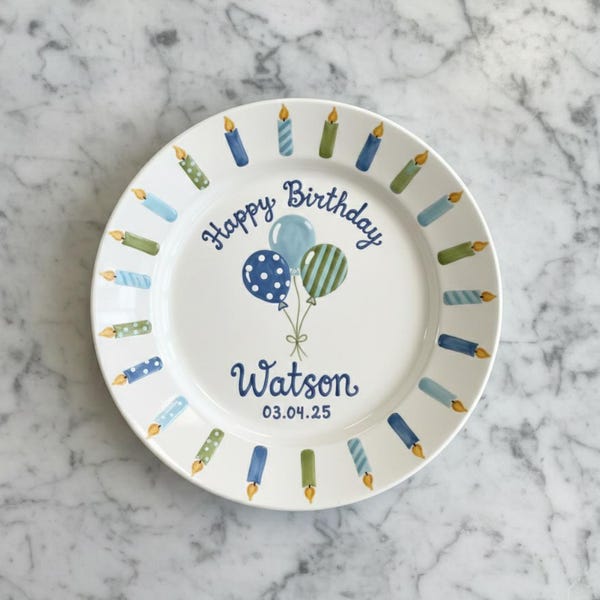 Custom Birthday Plate for Boy | Personalized Happy 1st Birthday Gift | Ceramic Hand Painted Keepsake- BCP83