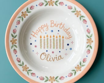 Personalized Happy Birthday Plate – Handcrafted Hand Painted Ceramic Gift – Personalized Kids Keepsake Plate- BCP72