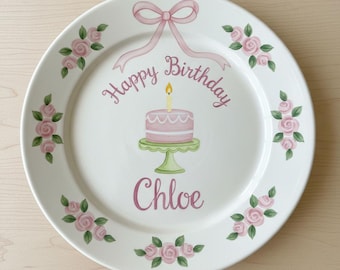Personalized Birthday Plate for Girl | Custom Hand Painted Happy 1st Birthday Ceramic Keepsake Gift | Kids Name Plate- BCP87