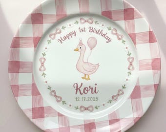 Personalized Birthday Plate for Girl | Custom Hand Painted Happy 1st Birthday Ceramic Keepsake Gift | Kids Name Plate- BCP88