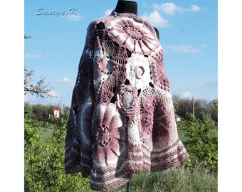 Art Shawl Crochet CREAM CARAMEL artistic shawls