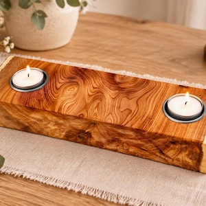 Yew Wood Candle Holder | Yew Living Edge Tea Light Holder | Rustic Wooden Candle Holder | Natural Wood Centrepiece | Handmade Home Decor