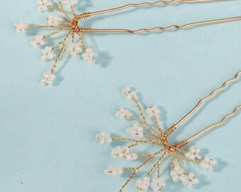 Gold Crystal Bridal Hair Pins Set | Floral Wedding Hairpiece