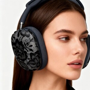 Black Lace Floral AirPod Max Cases | Headphone Ear Cup Covers