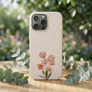 Pink Tulip Bouquet Eco-Friendly Phone Case | Minimalist Biodegradable Floral iPhone Cover