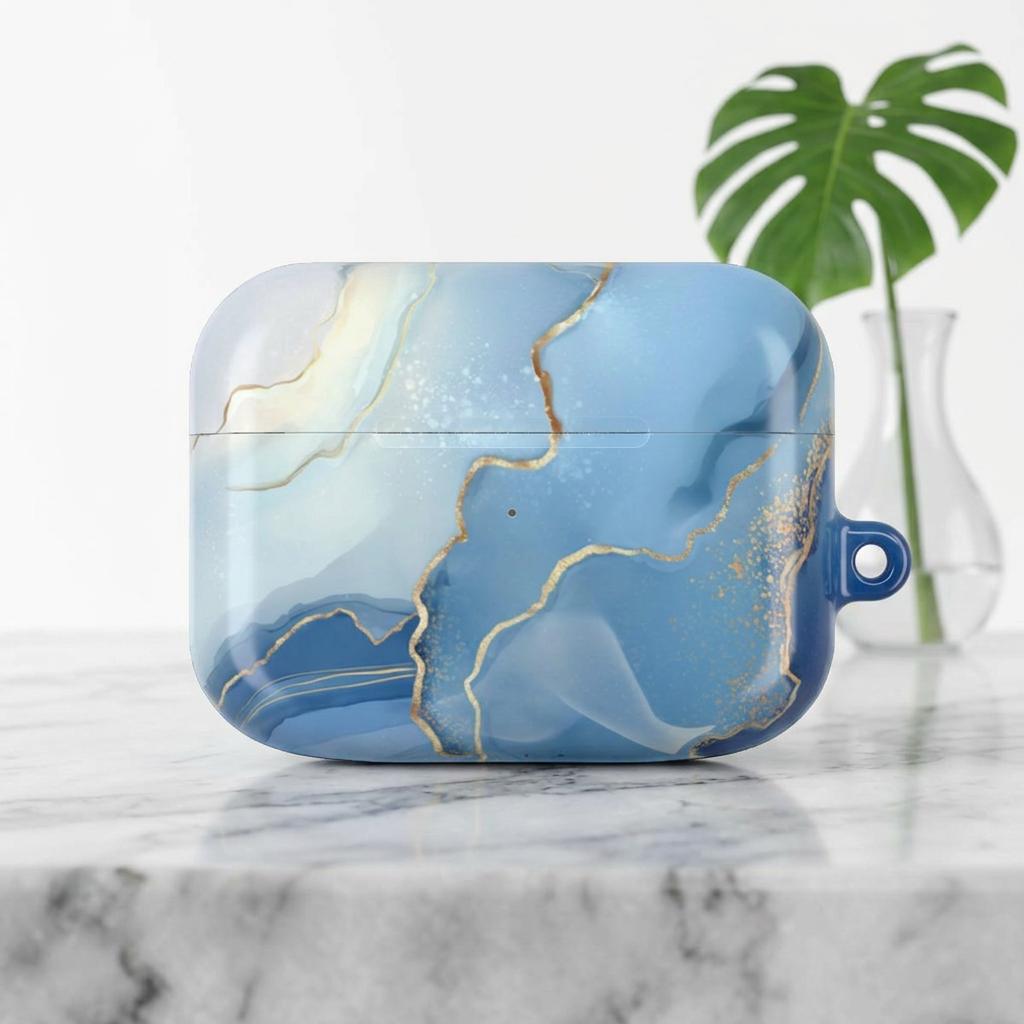 Blue Marble Resin AirPod Case Gold Vein Wireless Earbud Cover