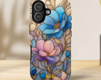 Personalized Floral iPhone Case, Custom Name Stained Glass Flower Phone Cover