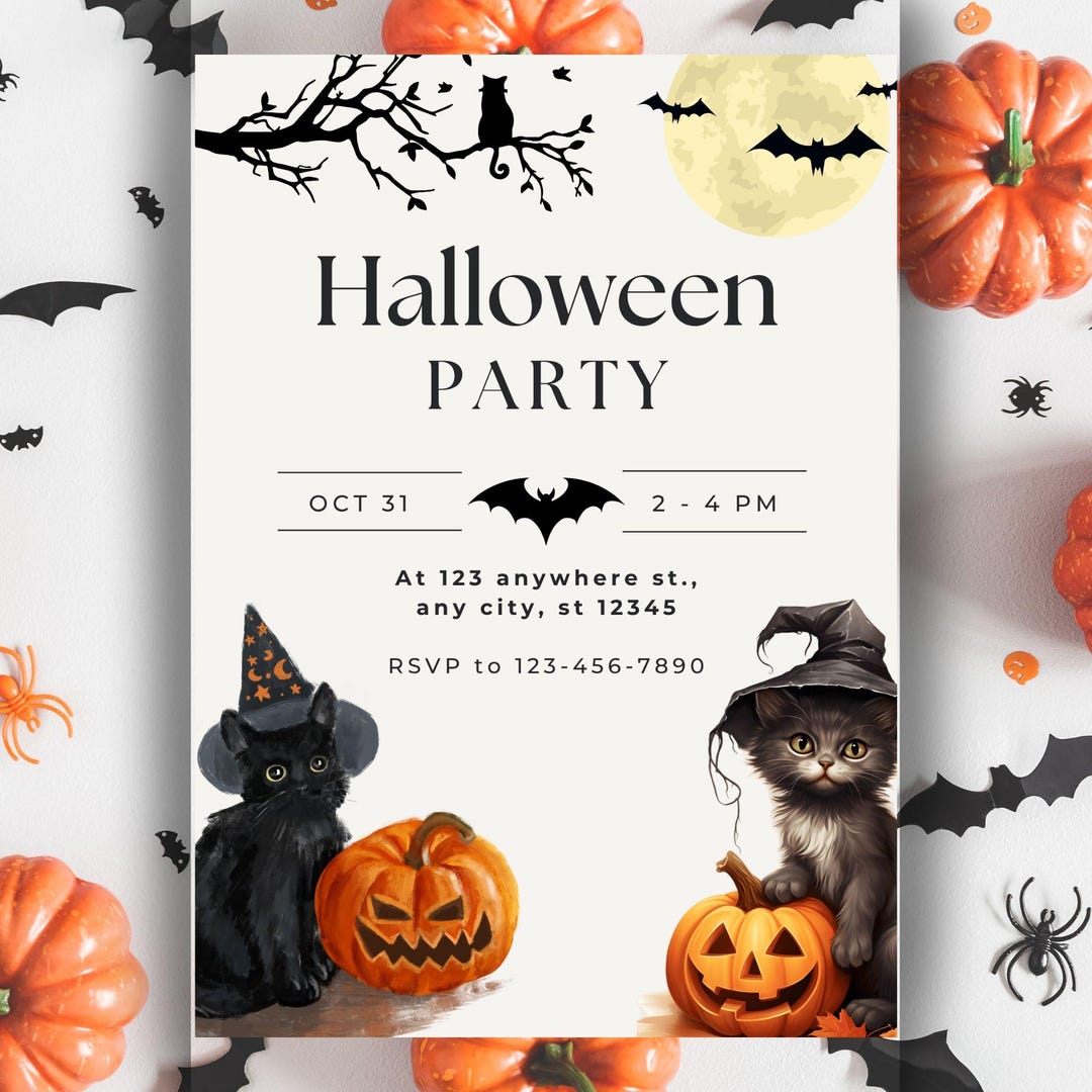 Editable Cat Halloween Invitation | Black Cat Party Invite | Digital ...
