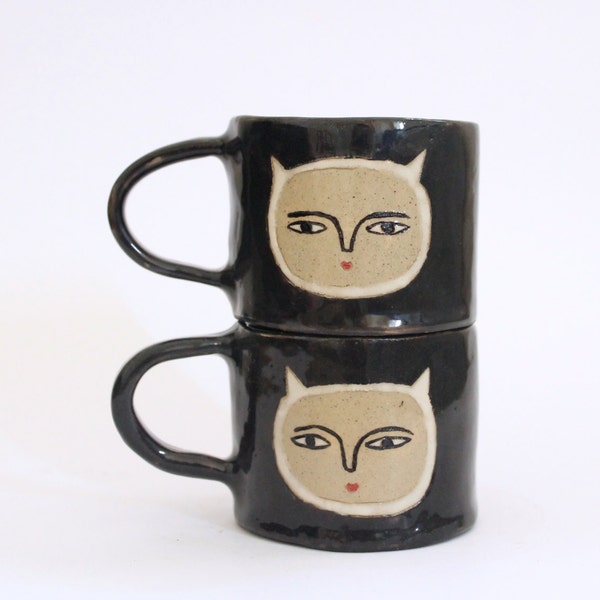 Cat Cups - Wonky Beauties - Hand-made Ceramic Double Espresso Cups