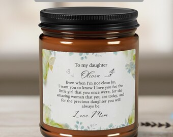 Personalized Daughter Candle Gift: Custom Name, Amber Jar Scented Candles, Cozy Home Decor