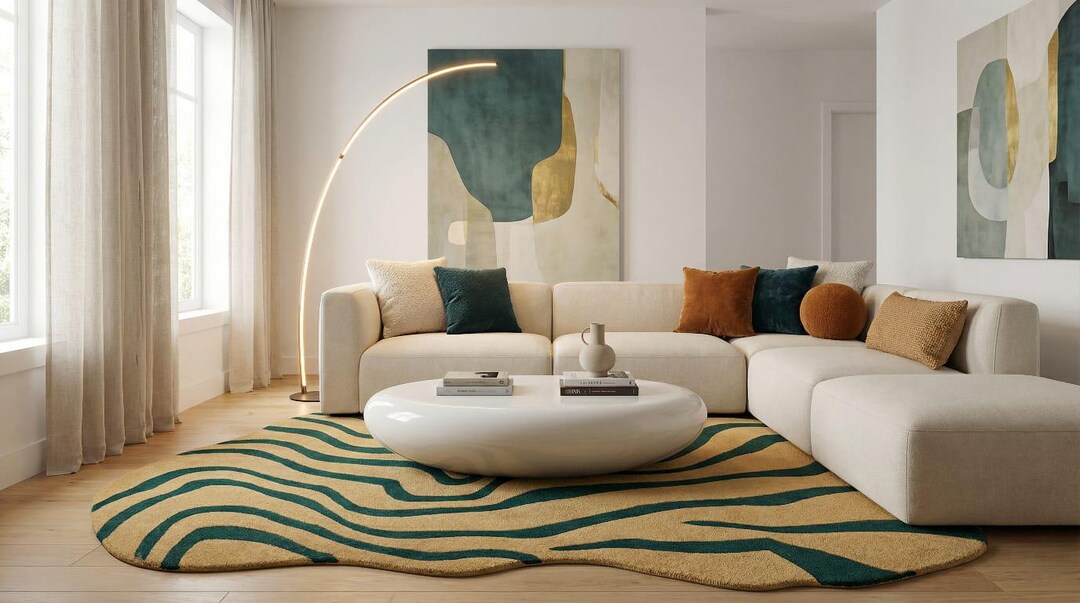 Hand Tufted New Zealand Wool Rug | Organic Abstract Green Beige - Etsy