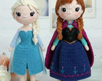 Anna & Elsa Princess Inspired Crochet Dolls, Fairy Tales Amigurumi, Ice Princesses Colectible Dolls, Perfect Handmade Gift For Birthday Girl