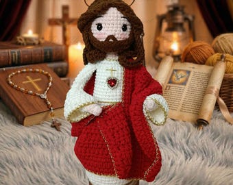 Sacred Heart Jesus häkeln Puppe, Christian Amigurumi, Taufe Konfirmation Geschenke, spirituelle Wohnkultur, Mama Oma Prayful Corner Andenken
