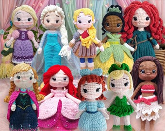 Fairytales Princess Crochet Dolls, handgefertigte Puppen Amigurumi, Crochet Princess Dolls, niedliches Sammlerpuppenspielzeug, perfekte Geschenke für Prinzessin