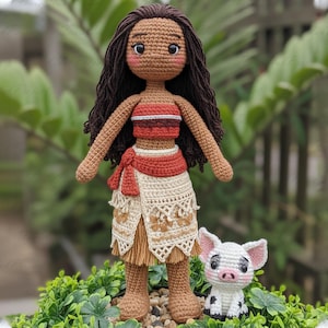 Handmade Moana Crochet Dolls, Fairy Tales Moana Amigurumi, Princess Colectible Dolls, Perfect Handmade Gifts Birthday Girl, Moana Pua Dolls Moana & Pua