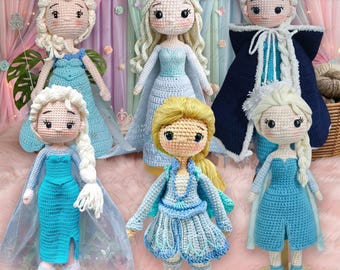 Ice Queen Collection Häkelpuppen, Märchen Elsa Amigurumi, Ice Princess Colectible Dolls, Perfektes handgemachtes Spielzeug für Geburtstagskindgeschenke