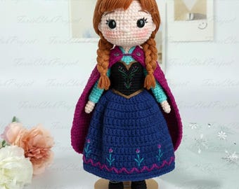 Muñecas de crochet inspiradas en la princesa Ana, amigurumi de cuentos de hadas, muñecas coleccionables de la princesa Ana, regalos hechos a mano perfectos para cumpleaños de niña.