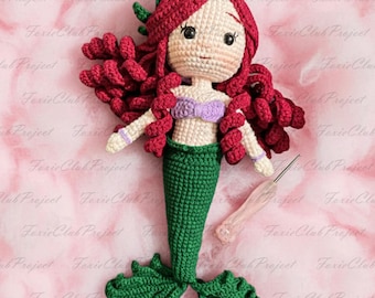 Op kawaii kleine zeemeermin geïnspireerde gehaakte poppen, sprookjes prinses amigurumi, gehaakte ariel gevuld, verzamelbaar poppenspeelgoed, bling-versie