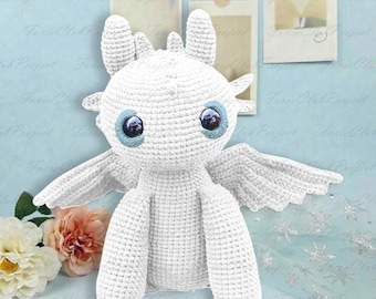 Handgemachte Light Fury Crochet Doll, Drache inspirierte Märchen Plüsch, Fantasy Dragons Colectible Characters Doll, Dragons Viking Amigurumi