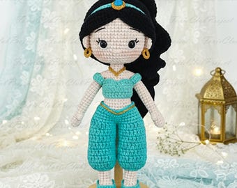 Jasmin inspiriert Häkelpuppen, Märchen Amigurumi, Wunderlampe Prinzessin Puppen, niedliche Sammlerpuppe, perfekte Geschenke für Prinzessin Mädchen