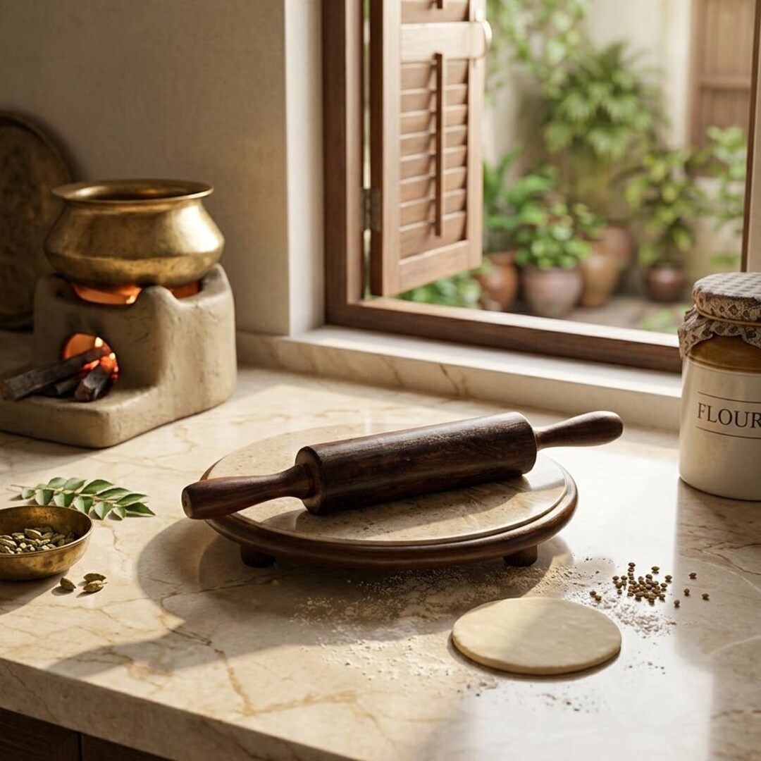 Marble Roti Maker Marble Roti Maker With Wooden Rolling Pin, Chakla Belan Set for Kitchen ...