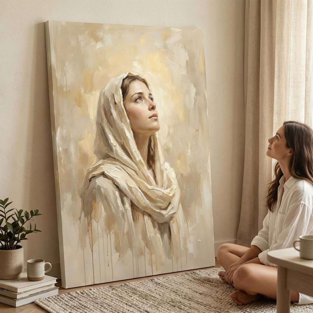 Virgin Mary Canvas, Modern Catholic Wall Art, Neutral Christian Home ...