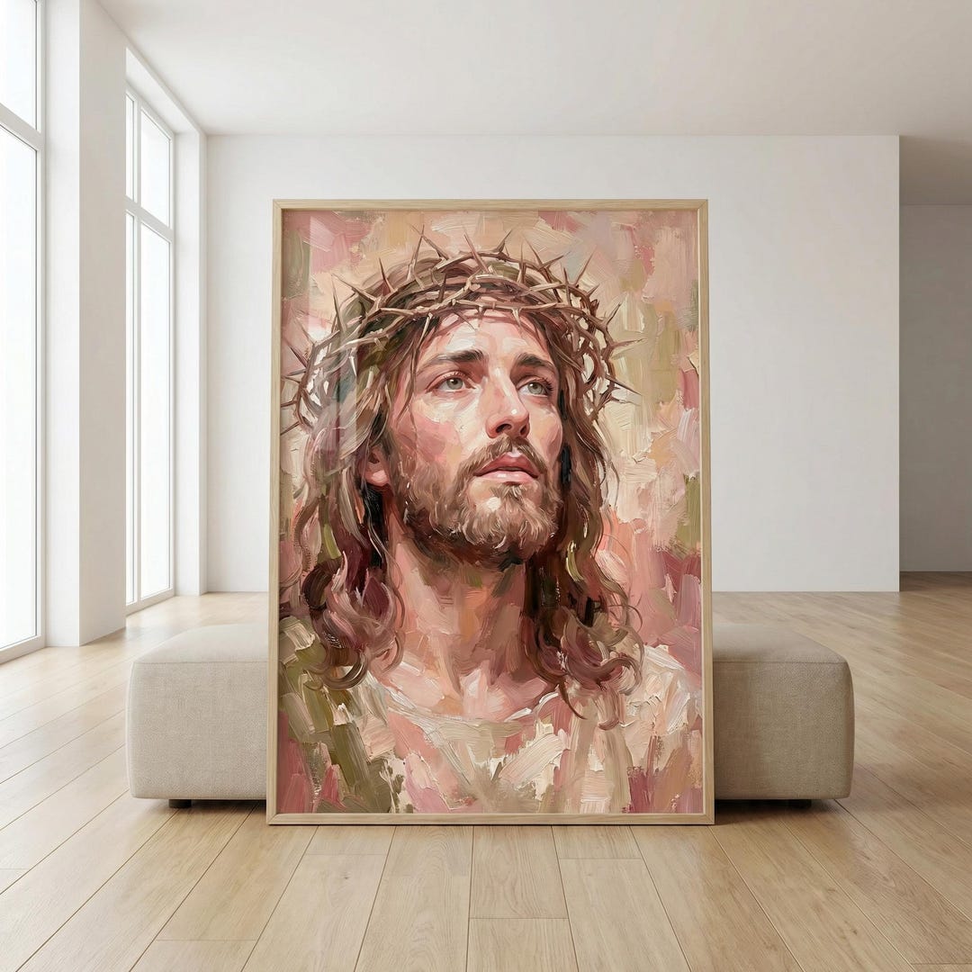 Jesus Painting Crown of Thorns | Modern Christian Wall Art | Catholic ...