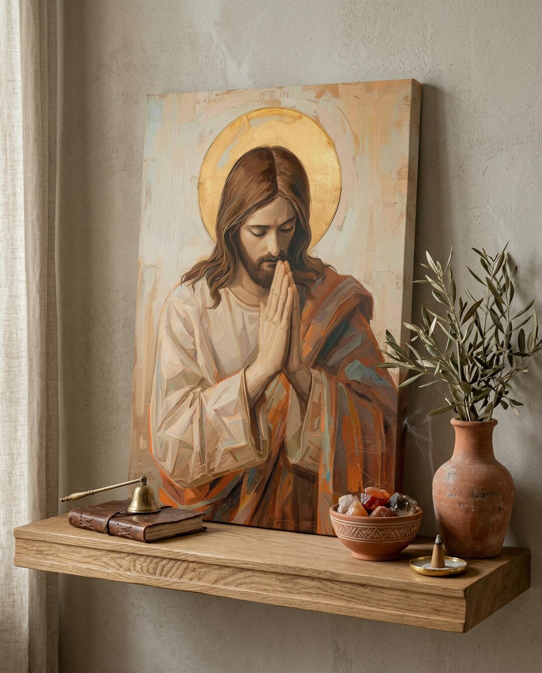 Jesus Praying Canvas | Christian Wall Art | Above Bed Prayer Room Decor ...