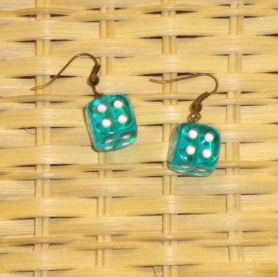 Items similar to 12mm Turquoise Translucent Dice Earrings, Dangle