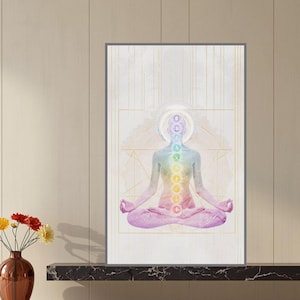 Seven Chakras Wall Art, Spiritual Healing, Lotus Meditation, Yoga Decor, Digital Download