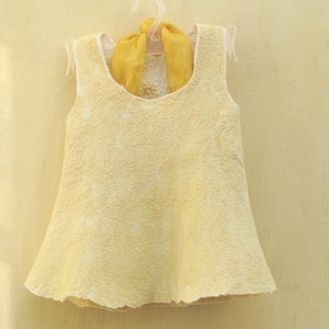 OOAK white and yellow baby girl nuno felted dress 9-18 month. Gifts Under 75. Warm and soft. Eco friendly image 3