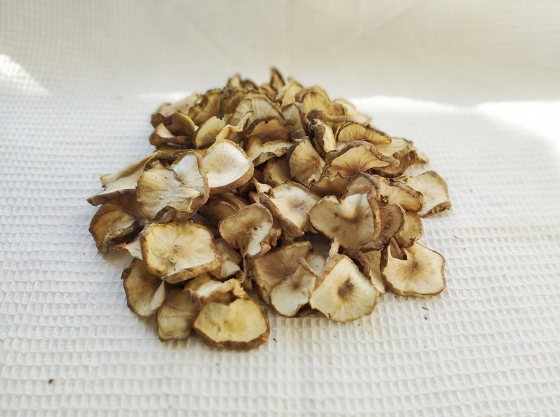 Dried Jerusalem Artichoke flakes 50, 100 g. Sunchoke, sunroots, topinambur, earth apple chips. Organic, home grown. Helianthus tuberosus image 7