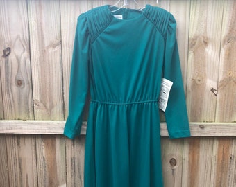 Vintage 80s Teal Green Dress By Rhodes Collections Inc Size 4 Petite