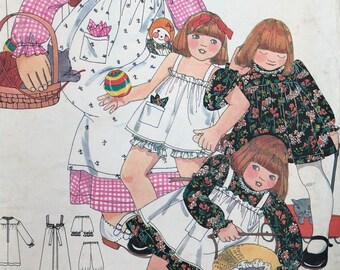 Vintage Size 4 Butterick 5279 Girls Pinafore, Dress Bloomers and Handkerchief Complete Sewing Pattern Size 4 By Betsy Johnson