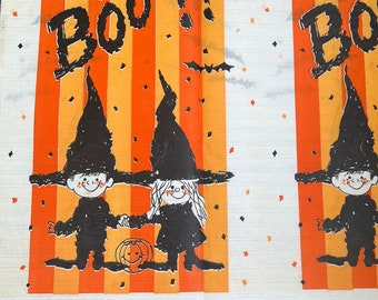 Vintage Halloween Crepe Paper Tablecloth, Full Size Uncut Party Table Cover, Witch Kids BOO Tablecloth, Retro Halloween Party Decor, 54x96”