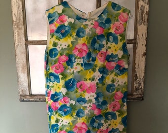 jaren 60 vintage bloemen Pastel Shift Dress / Pretty Floral Spring Dress