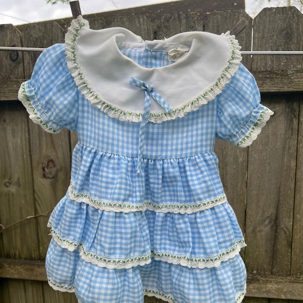 Girls Vintage Blue and White Gingham Swing Dress Size 18 Months