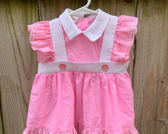 Vintage Baby Girls Flutter Sleeve Gingham Dress