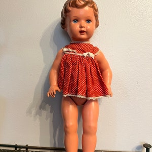 Vintage 15” Hard Plastic Celluloid Doll Marked Turtle 40  Schildkrot Blue Eyes